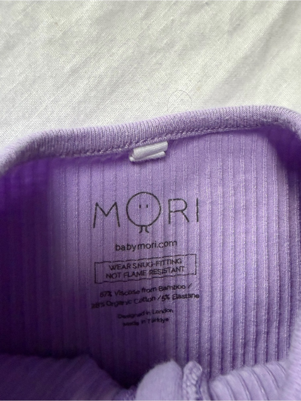Baby Mori Ribbed Snug Fit Pajamas / Footie in Lilac - Picture 2 of 7